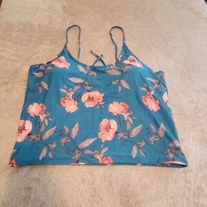 Coral Reef Women Swim Floral Teal Tankini Top 3X NIB
